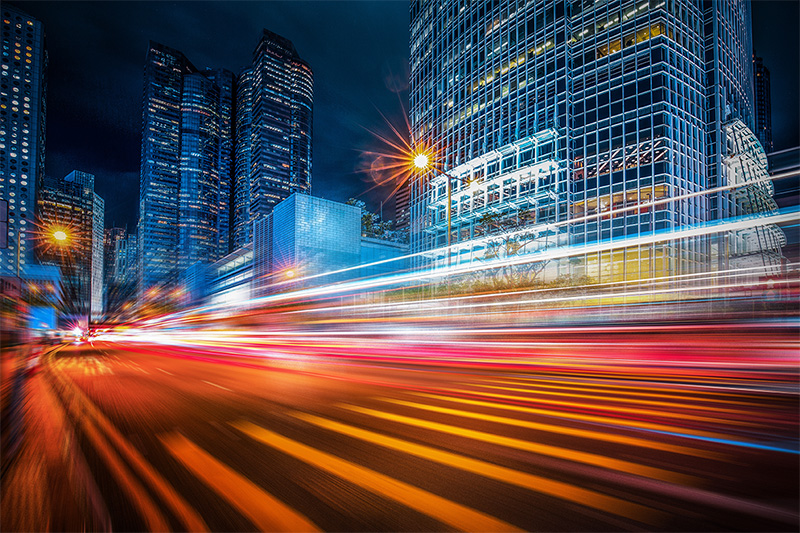 Highway Through a City at Night